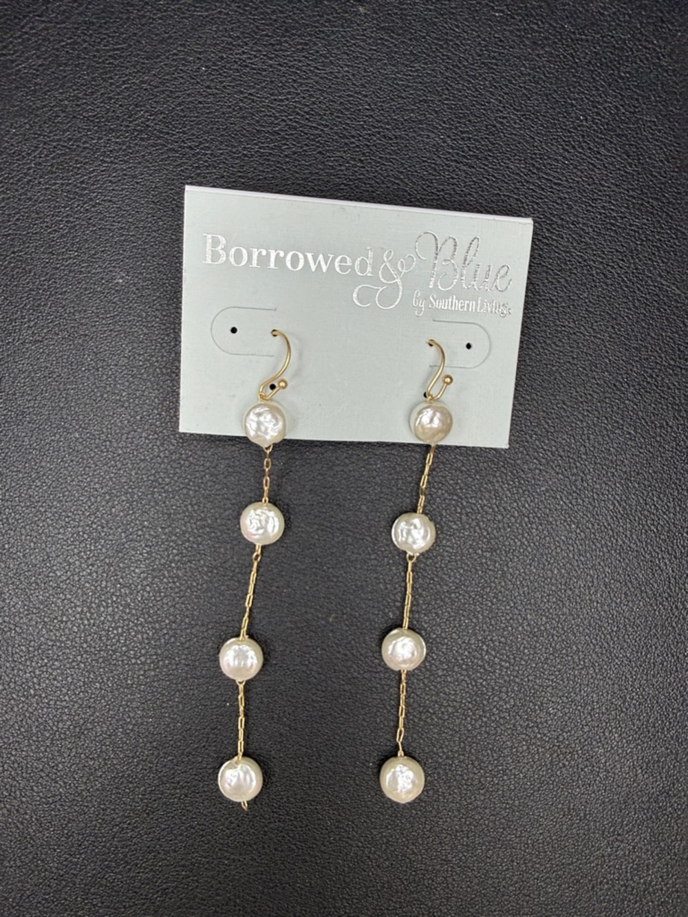 Borrowed & Blue Gold Pearl Linear Drop Earrings